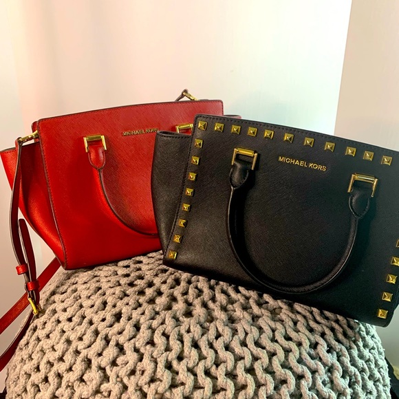 Michael Kors Handbags - Michael Kors Duo Tote Set, Stunning Red, Trendy Black, Sold as a Pair.